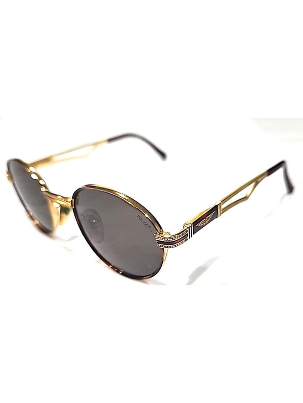 Police 2226 Vintage Small Gold Metal Tortoise Round Gray Sunglasses 47 mm